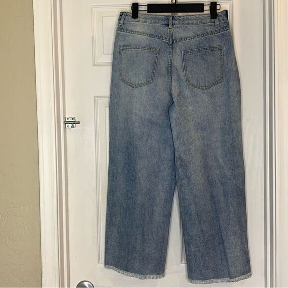 Missguided Wide Leg Raw Hem Side Stripe High Rise Jeans Size 6 - Picture 5 of 9